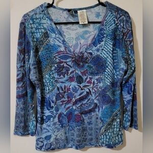 Womens Y2K Fairycore Beaded Forbidden 3/4 Sleeve Blue Size M